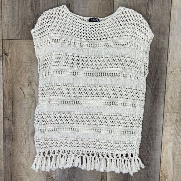 Chaps Tops - Womens Open Crochet Bohemian Cotton Top Size S Ivory Hippie Festival Gypsy Rodeo